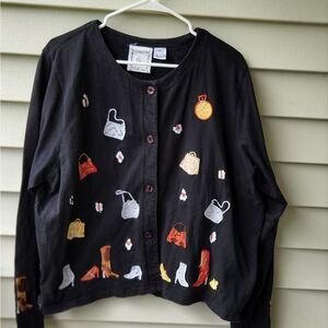 Michael Simon black cardigan sweater button down Shoes & Handbags print